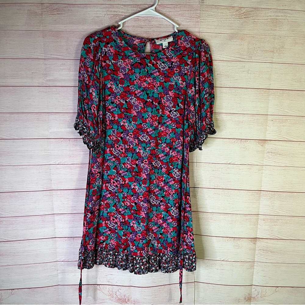 RIXO 100% Rayon Floral Puff Sleeve Tie Dress Size 4